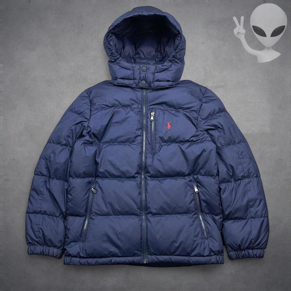 Polo Ralph Lauren Women’s Small Navy Blue Puffer Jacket Red Pony Down Coat